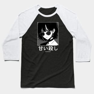 Stylish Japanese Girl Anime Black and White Manga Aesthetic Streetwear Baseball T-Shirt